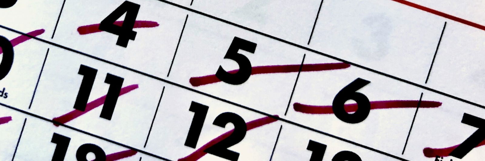 Calendar with crossed out dates