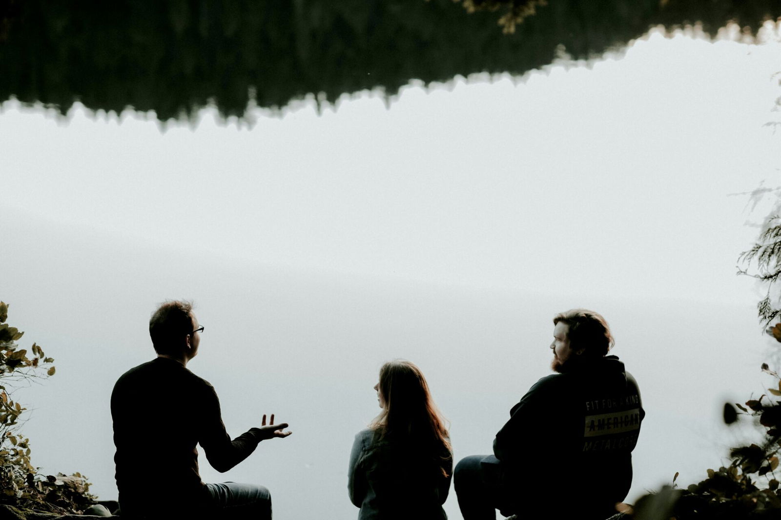 Family by lake