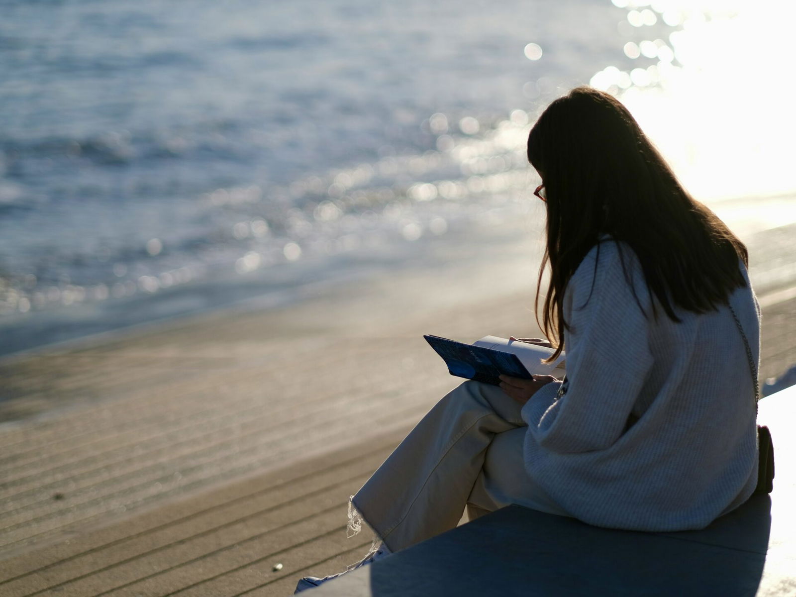 Reading poetry at the beach